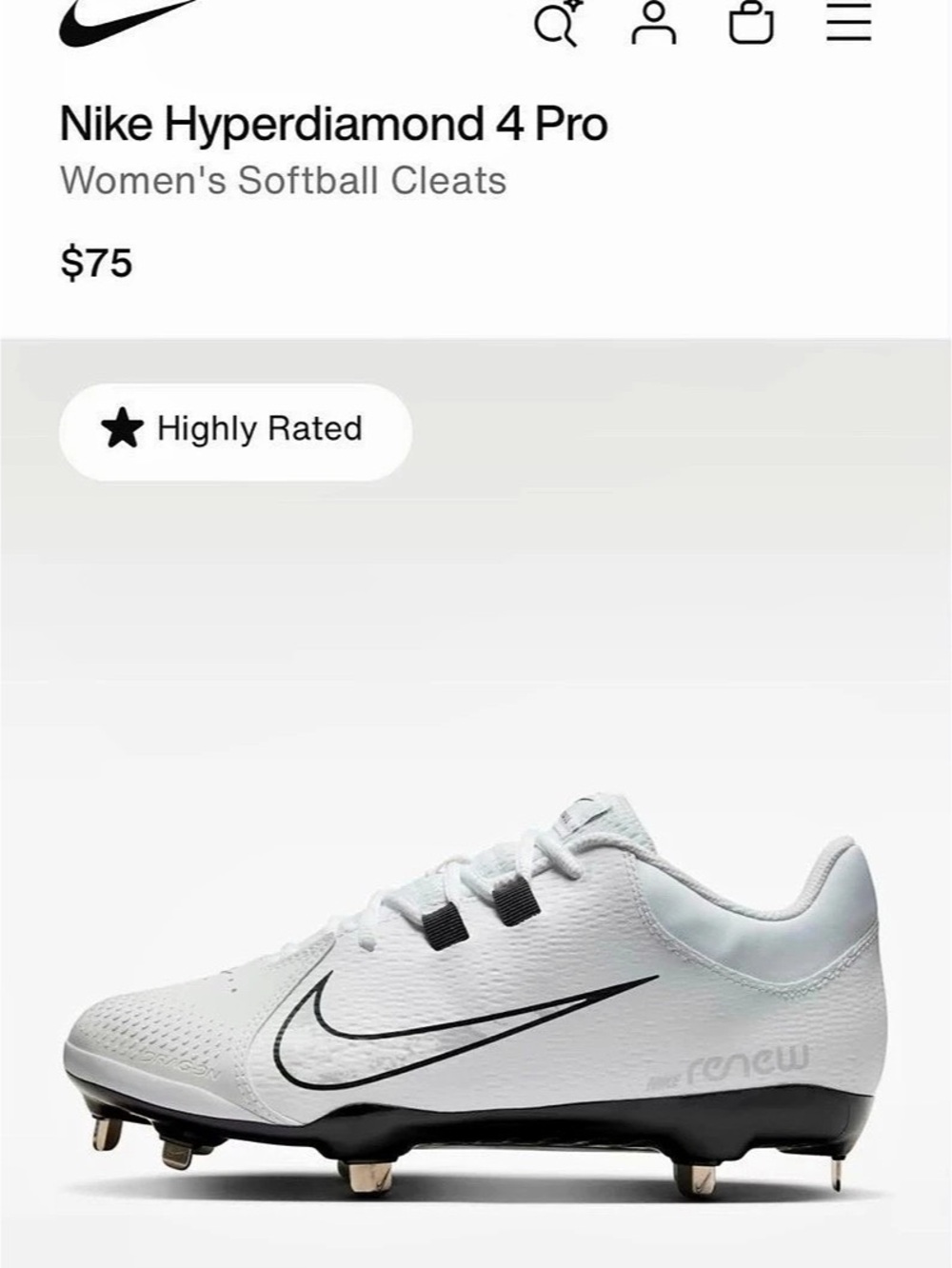 Nike Hyperdiamond 4 Pro Women's White Softball Cleats BRAND NEW